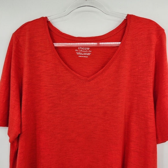 Chicos 3 The Ultimate Tee Womens Size XL Short Sleeve V Neck Orange Red - Picture 2 of 6